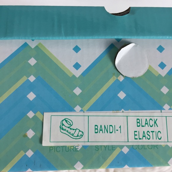 NIB Black Wedge Platform Sandals Stacked Cork Look Elastic Anna - Picture 10 of 14